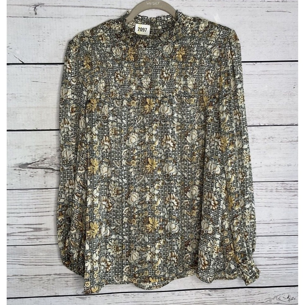 Maison d'Amelie Paris Boho Paisley Peasant Blouse Top Women L Smocked Floral